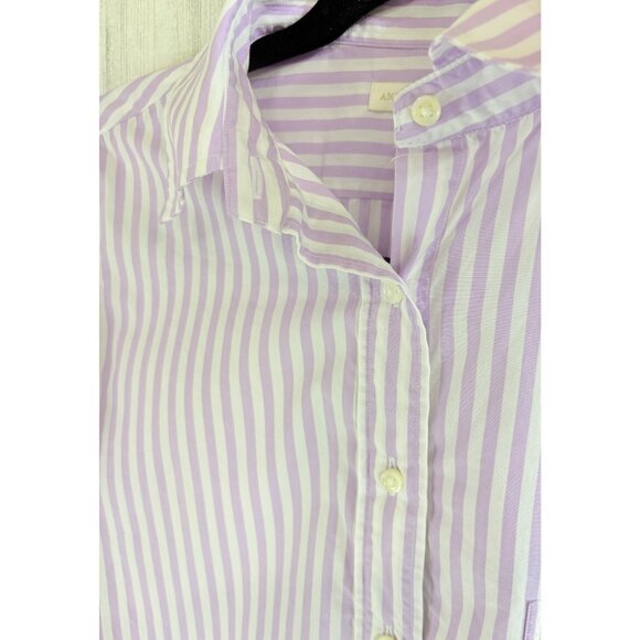 Ann Mashburn Boyfriend Shirt Sz M Lavender White Stripe Button Down - Picture 5 of 16